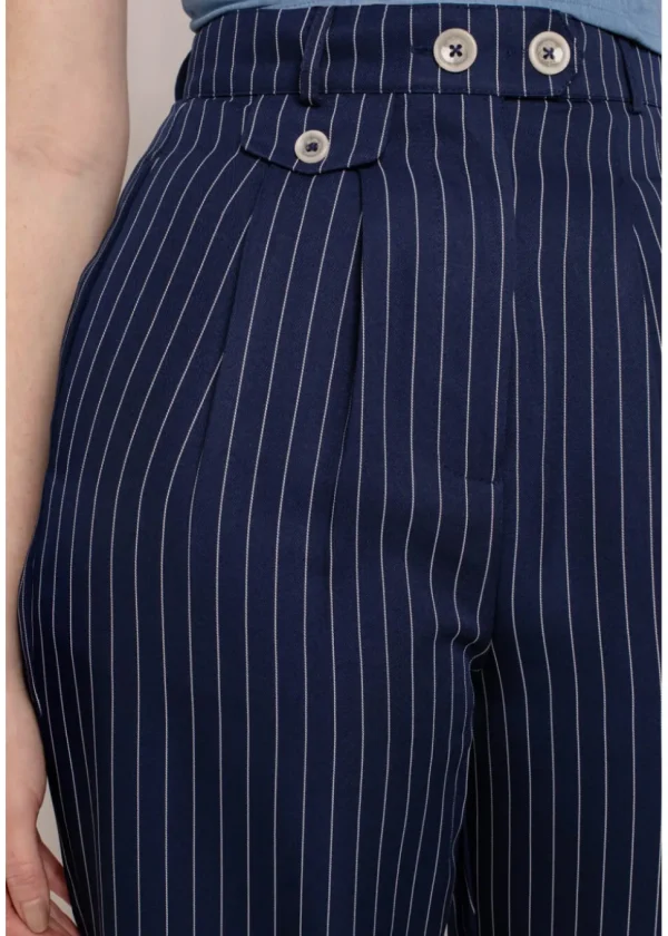 Hell Bunny Costello Pinstripe 40's Trousers Navy