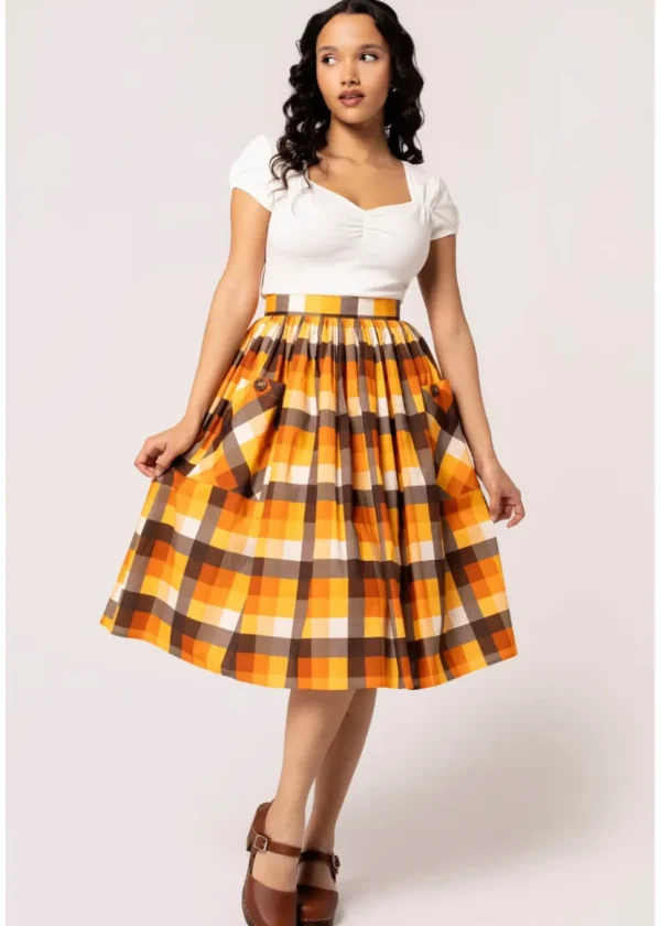 Hell Bunny Darlene Check 50's Swing Skirt Multi