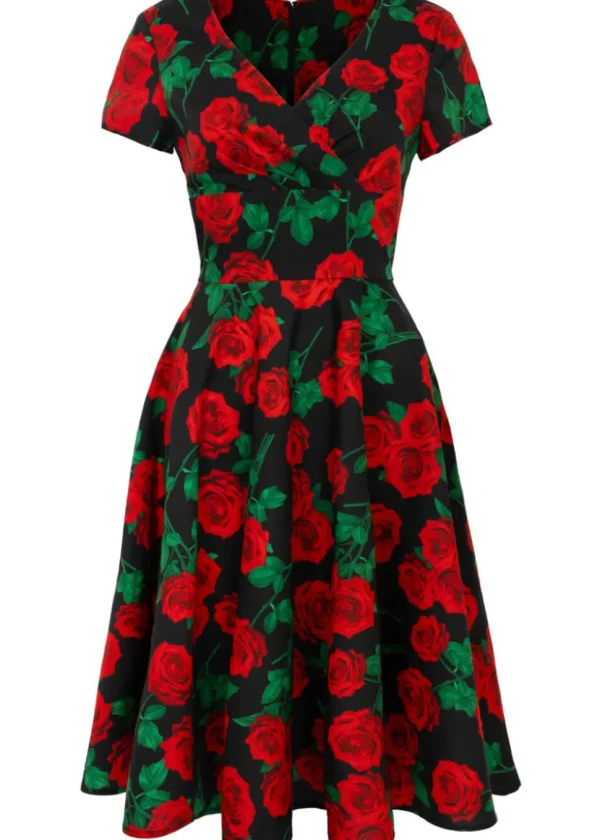 Hell Bunny Dolce Vita Roses 50's Swing Dress Black