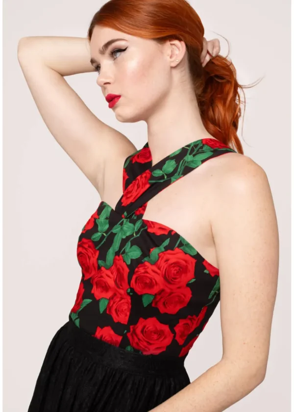 Hell Bunny Dolce Vita Roses 50's Top Black