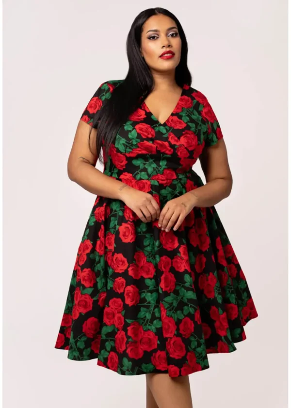 Hell Bunny Dolce Vita Roses 50's Swing Dress Black