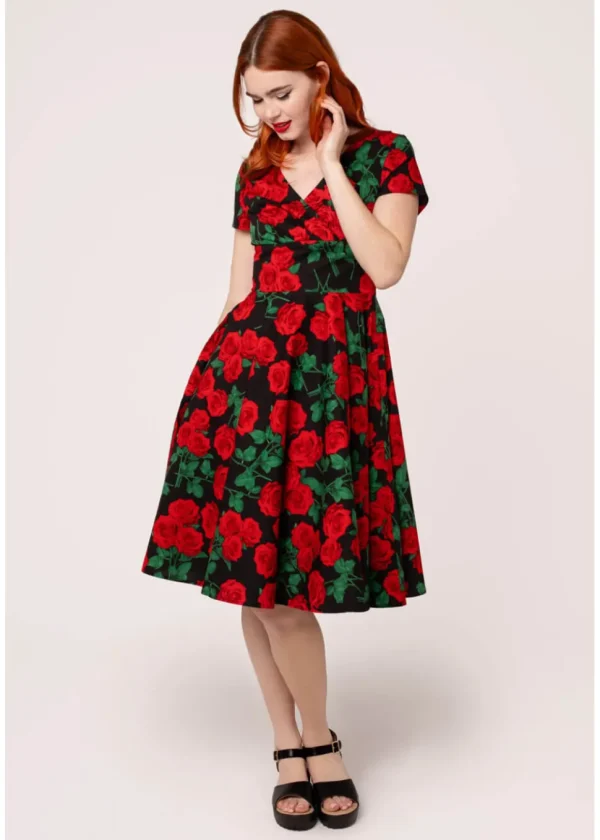 Hell Bunny Dolce Vita Roses 50's Swing Dress Black