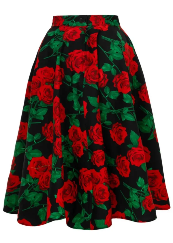 Hell Bunny Dolce Vita Roses 50's Swing Skirt Black