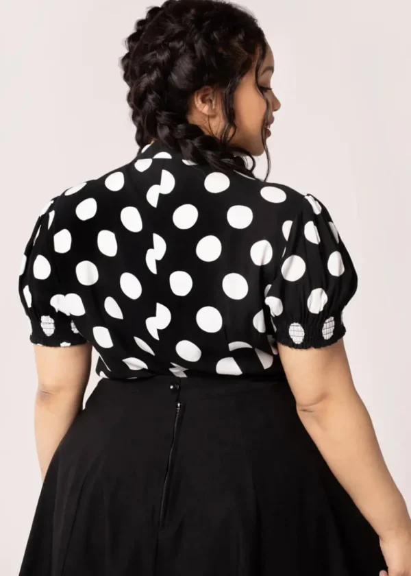 Hell Bunny Dolores Polkadot 40's Blouse Black