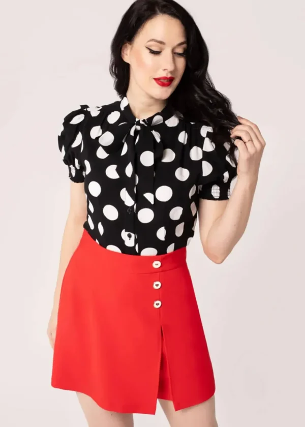Hell Bunny Dolores Polkadot 40's Blouse Black