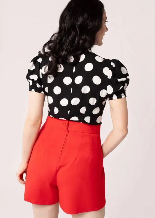 Hell Bunny Dolores Polkadot 40's Blouse Black