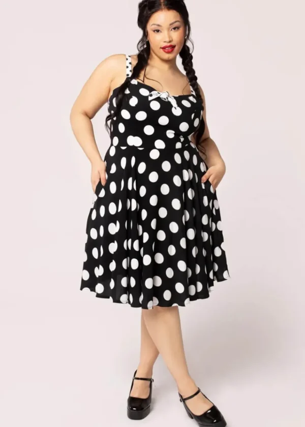 Hell Bunny Dolores Polkadot 40's Swing Dress Black