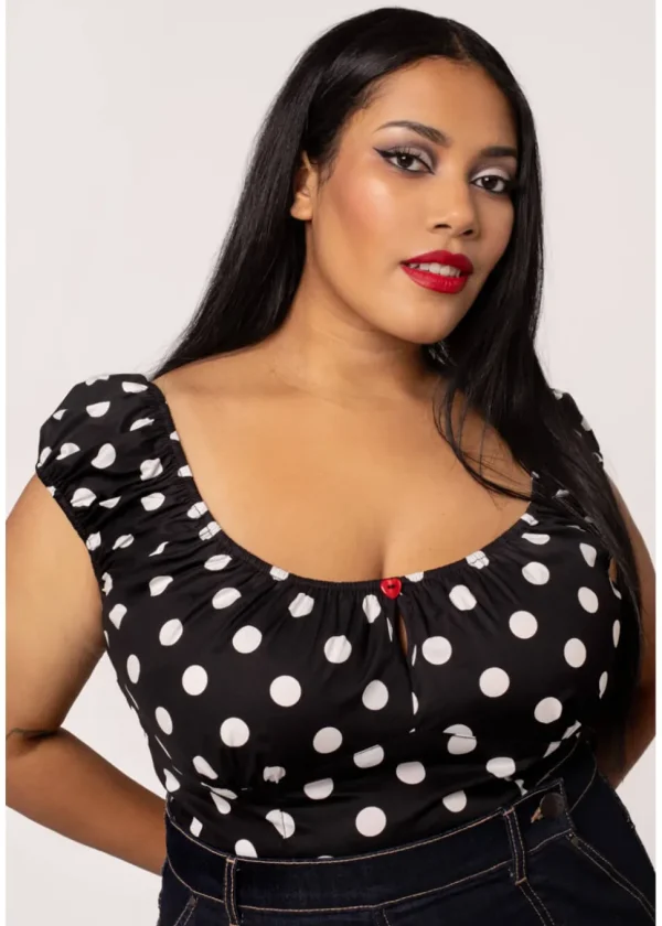 Hell Bunny Domino Polkadot 50's Top Black