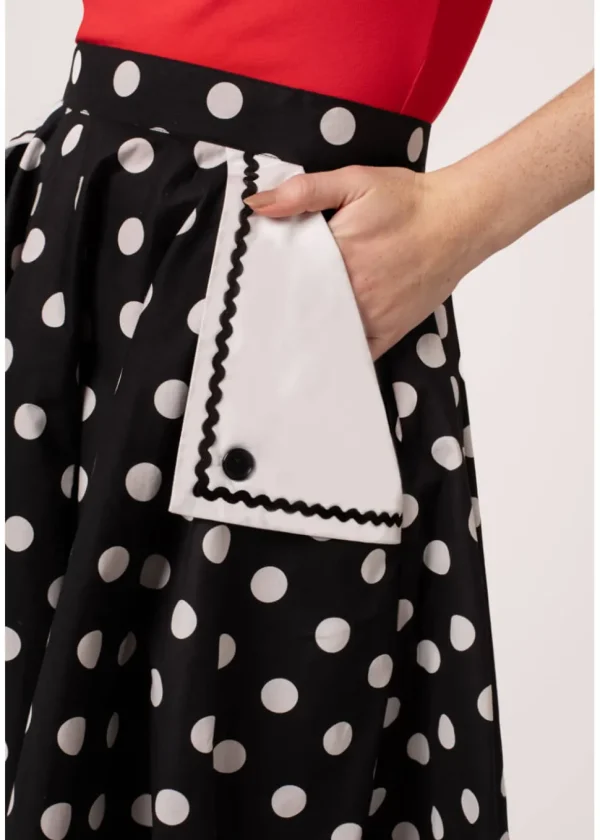 Hell Bunny Domino Polkadot 50's Swing Skirt Black
