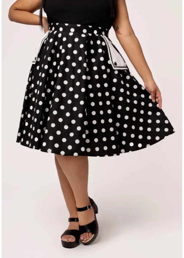 Hell Bunny Domino Polkadot 50's Swing Skirt Black