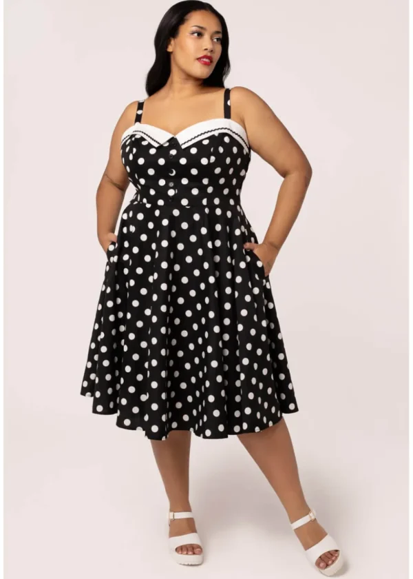 Hell Bunny Domino Polkadot 50's Swing Dress Black
