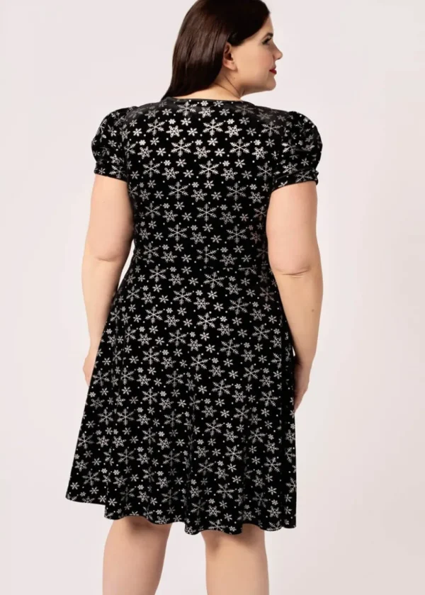 Hell Bunny Eve Snowflakes Velvet 40's A-Line Dress Black