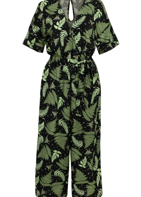 Hell Bunny Gaia Leafes 40's Jumpsuit Black
