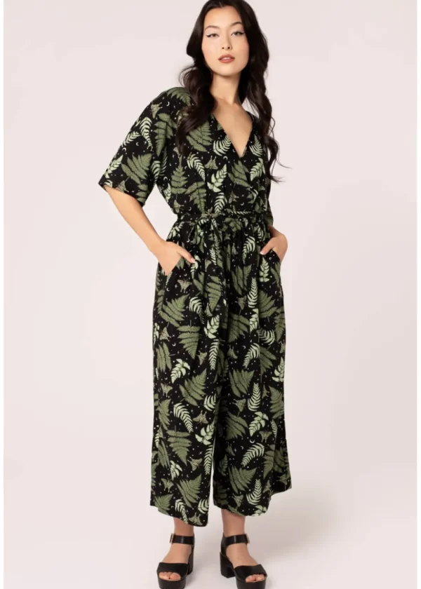 Hell Bunny Gaia Leafes 40's Jumpsuit Black