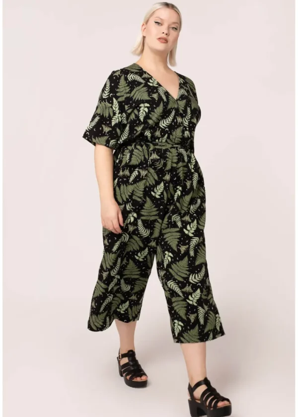 Hell Bunny Gaia Leafes 40's Jumpsuit Black