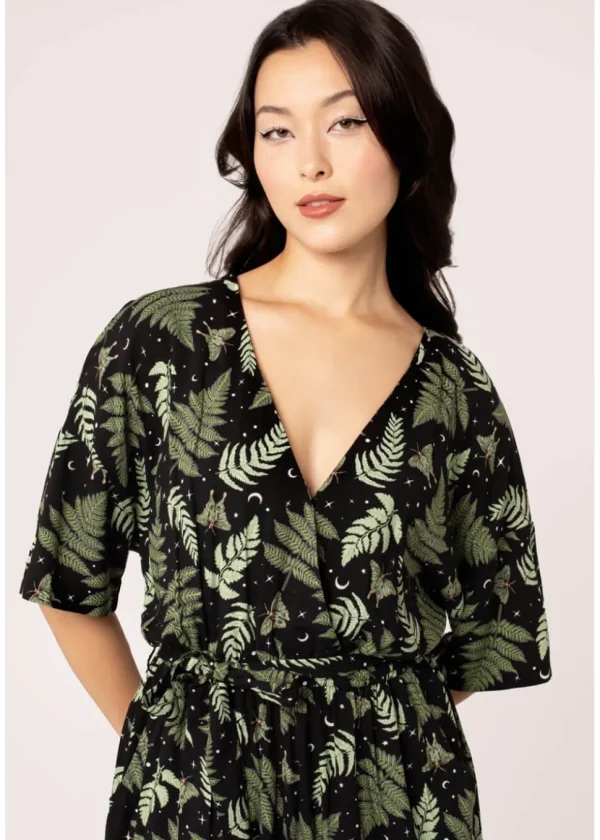 Hell Bunny Gaia Leafes 40's Jumpsuit Black