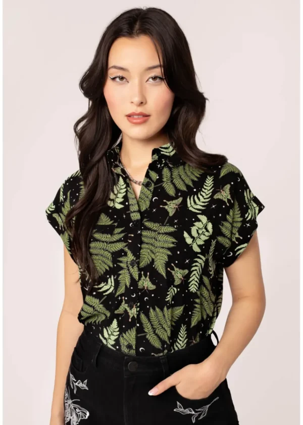 Hell Bunny Gaia Leaves 40's Shirt Black