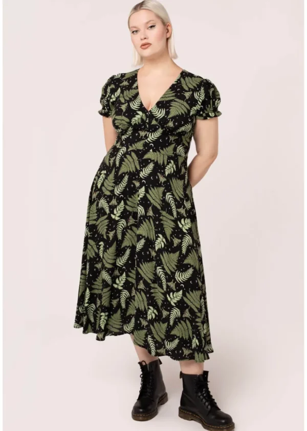 Hell Bunny Gaia Leaves 40's Dress Black
