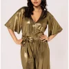 Hell Bunny Gigi Metallic 70's Jumpsuit Gold
