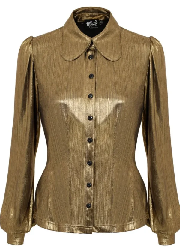Hell Bunny Gigi Metallic 70's Blouse Gold