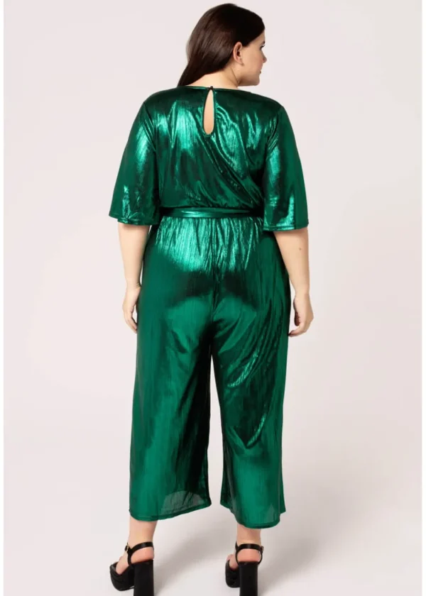 Hell Bunny Gigi Metallic 70's Jumpsuit Green