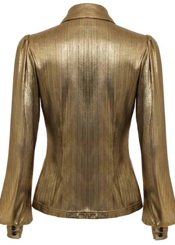 Hell Bunny Gigi Metallic 70's Blouse Gold