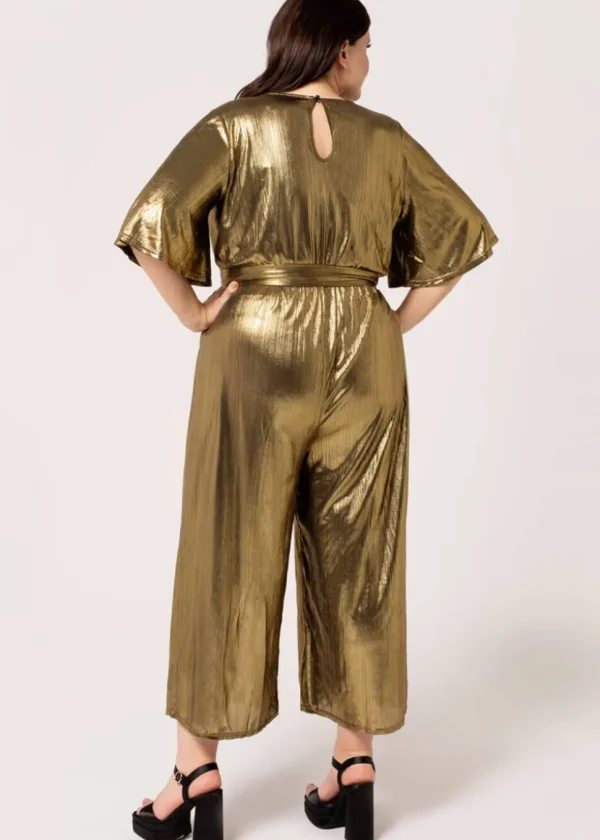 Hell Bunny Gigi Metallic 70's Jumpsuit Gold