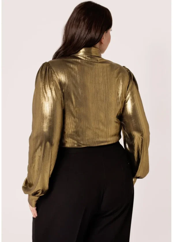 Hell Bunny Gigi Metallic 70's Blouse Gold