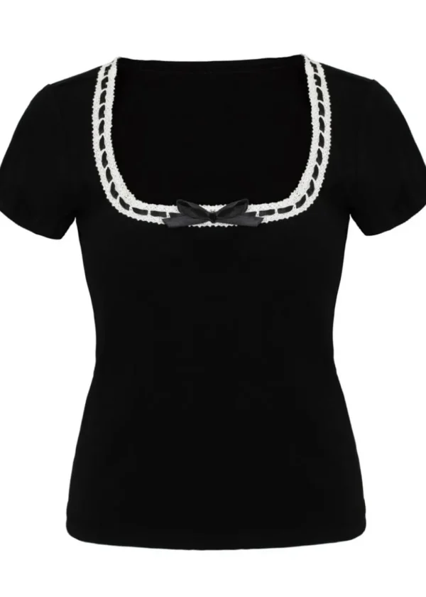 Hell Bunny Gracie Bow 50's Top Black