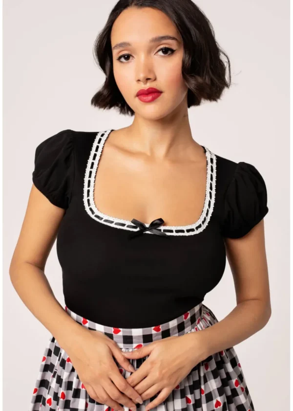 Hell Bunny Gracie Bow 50's Top Black