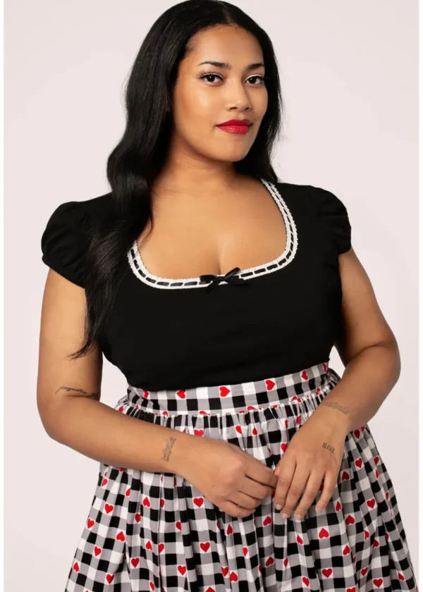 Hell Bunny Gracie Bow 50's Top Black