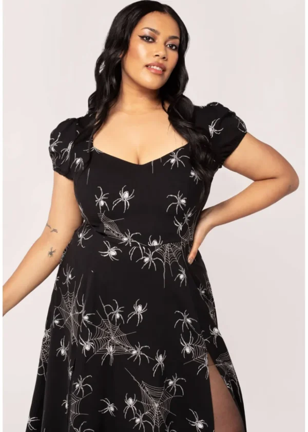Hell Bunny Grungy Spider 50's Midi Dress Black