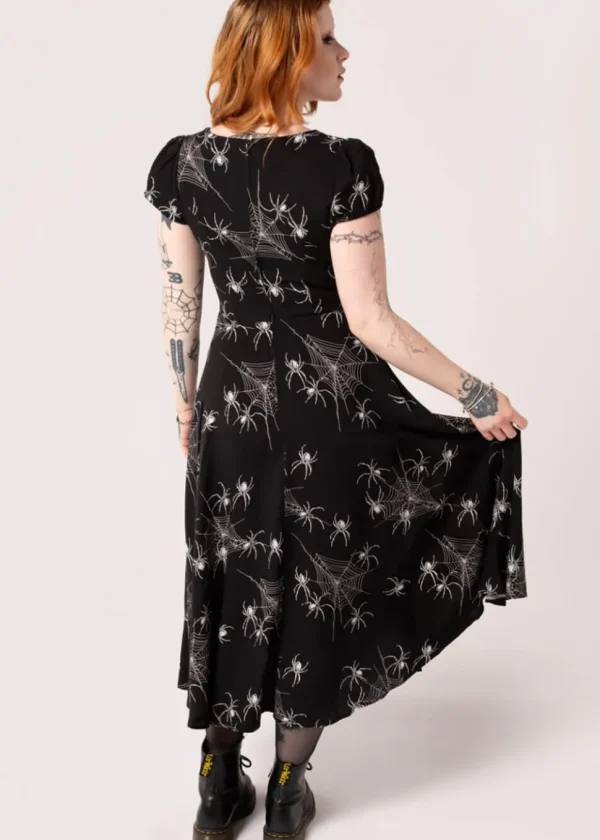 Hell Bunny Grungy Spider 50's Midi Dress Black
