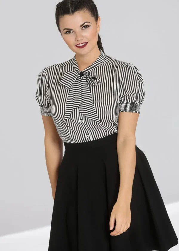 Hell Bunny Humbug 40's Blouse Black White