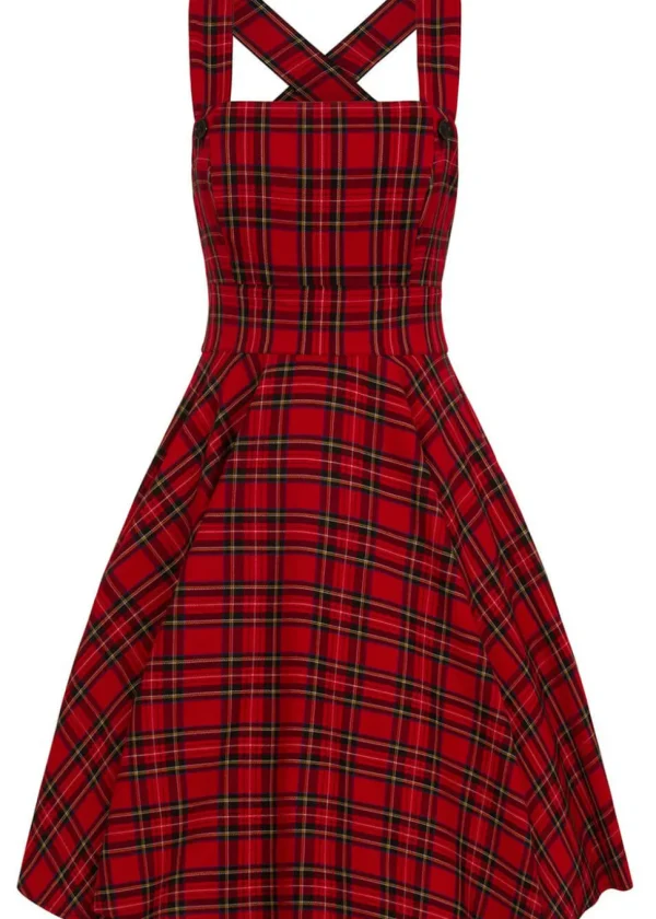 Hell Bunny Irvine Tartan 60's Pinafore Dress Red
