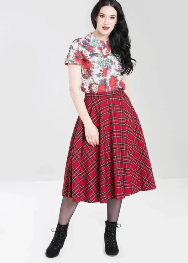 Hell Bunny Irvine Tartan 50's Swing Skirt Red