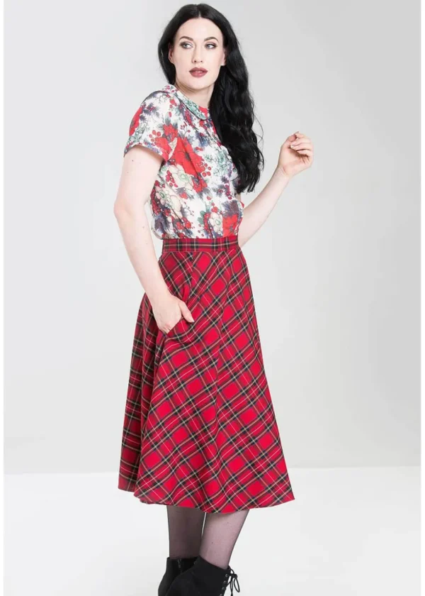Hell Bunny Irvine Tartan 50's Swing Skirt Red