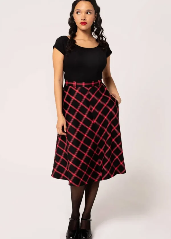 Hell Bunny Janine Tartan A-Line Skirt Black Red