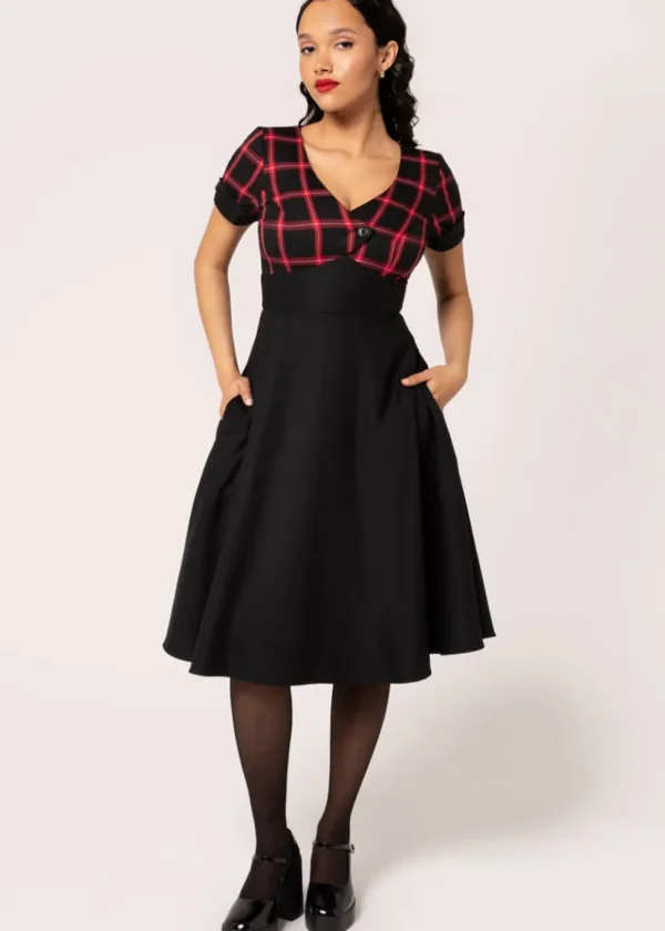 Hell Bunny Janine Tartan 50's Swing Dress Black