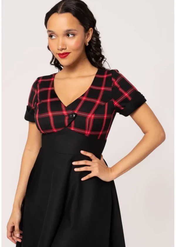 Hell Bunny Janine Tartan 50's Swing Dress Black