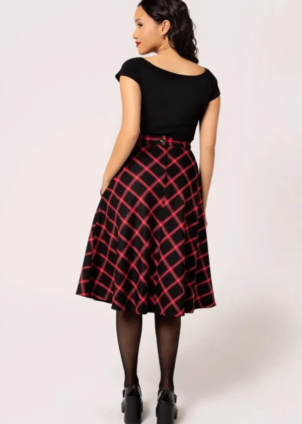 Hell Bunny Janine Tartan A-Line Skirt Black Red