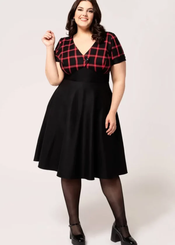 Hell Bunny Janine Tartan 50's Swing Dress Black