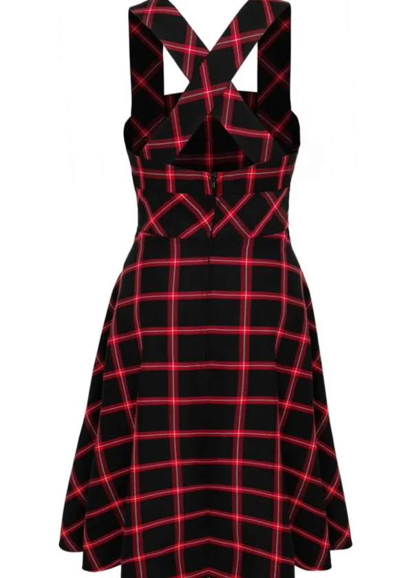 Hell Bunny Janine Tartan Pinafore 40's Swing Dress Black Red
