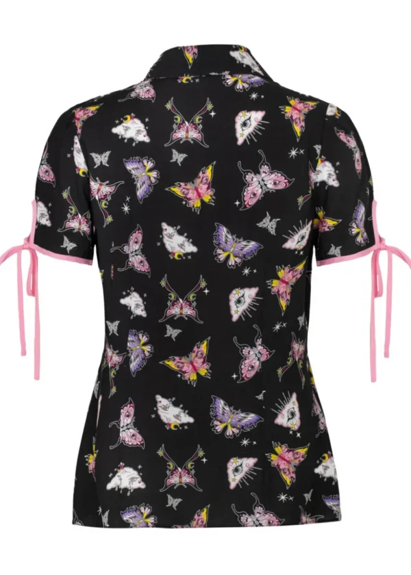 Hell Bunny Kocho Butterfly 40's Blouse Black