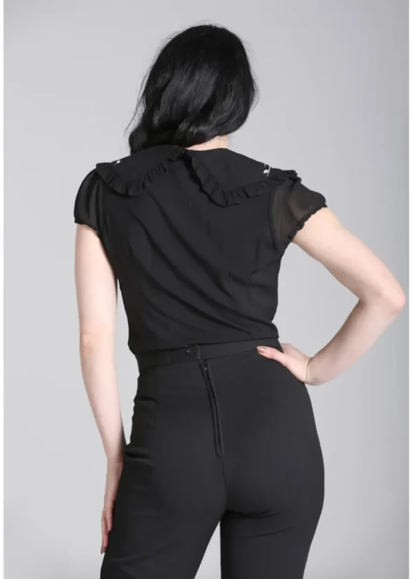 Hell Bunny Lovely Floral 40's Blouse Zwart