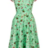 Hell Bunny Marjorie Cherry Ladybug 50's Swing Dress Mint