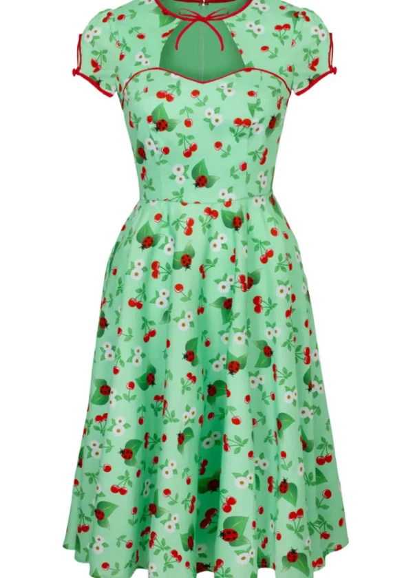 Hell Bunny Marjorie Cherry Ladybug 50's Swing Dress Mint