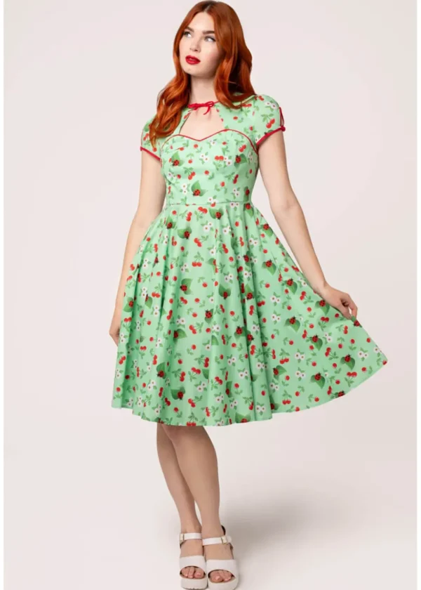 Hell Bunny Marjorie Cherry Ladybug 50's Swing Dress Mint
