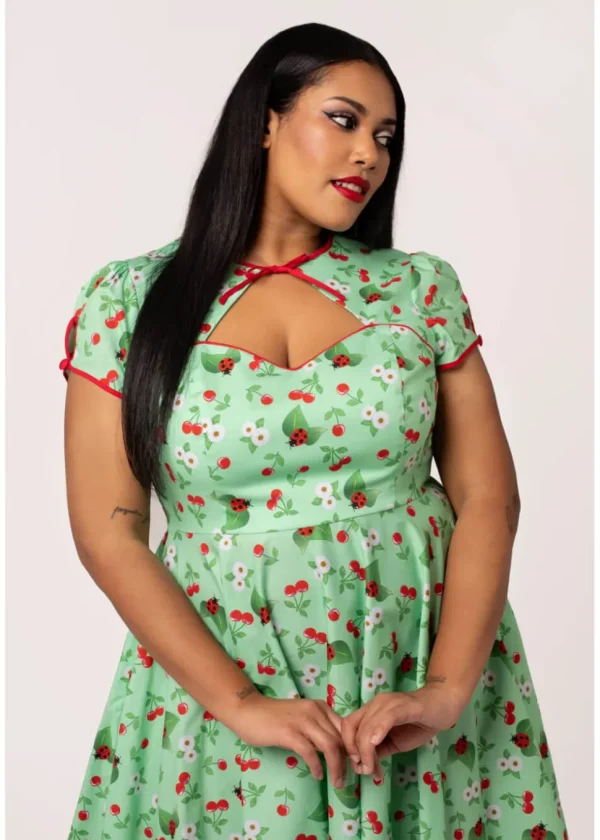 Hell Bunny Marjorie Cherry Ladybug 50's Swing Dress Mint