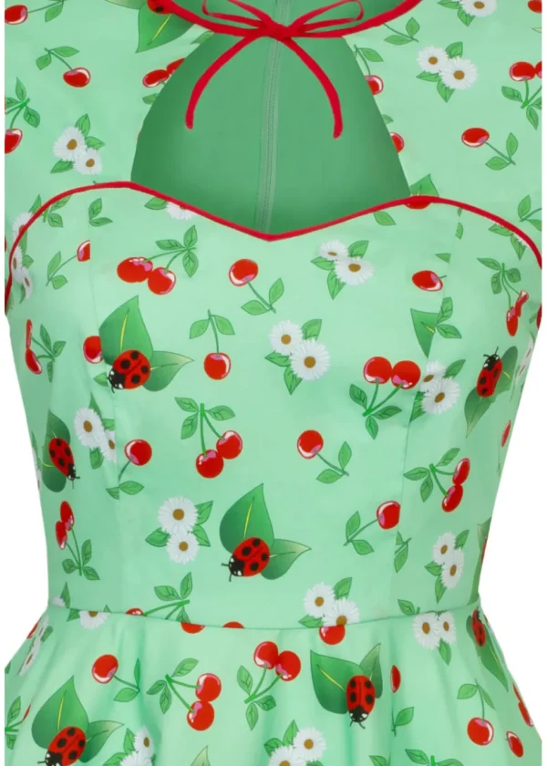 Hell Bunny Marjorie Cherry Ladybug 50's Swing Dress Mint